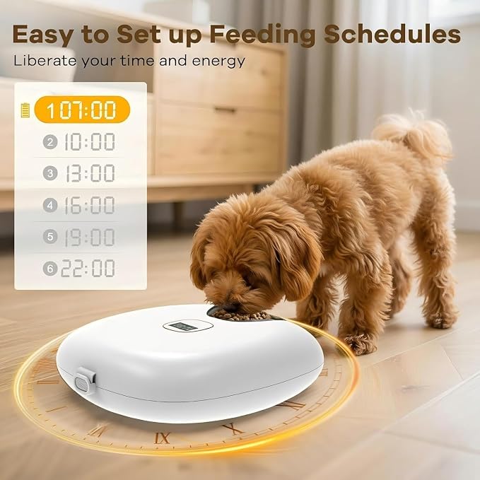 Automatic Cat Feeder Wireless, Sharper Image Auto Cat Food Dispenser for Dry Food with 4 Ice Packs, Rechargeable Auto Feeder for Cats and Dogs with Programmable Timer Low Battery Indicator, White | Rechargeable, 6 meals, 4 ice packs, 14.5x13.6x5in, for...