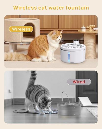 Wireless Cat Water Fountain with Stainless Steel Tray, 102oz/3L Pet Fountain for Cats Inside, Cat Fountain for Drinking with Motion Sensor, Ultra Quiet Pump for Pets&Small Animals (102oz+2Filters)