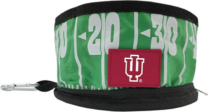 Pets First NCAA Indiana Hoosiers Collapsible Dog Travel Bowl, Food and Water Bowl for Dogs & Cats. Lightweight Leak-Proof Pet Bowl for Travel with Football Field & Pebble-Grain Design