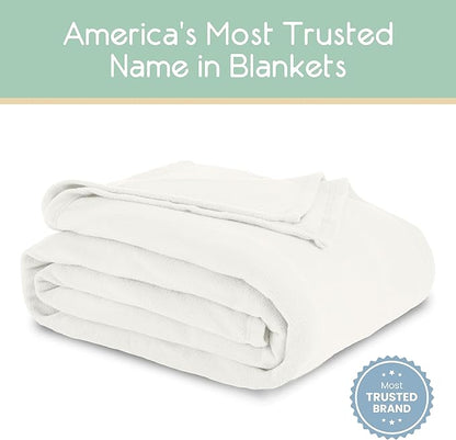 Vellux King Size Microfleece Blanket | Fleece Bed Blanket | All-Season Comfort| Supersoft Lightweight Throw Blanket | Plush Throw Blanket for Bed Couch or Sofa | Travel Blanket | Pet-Friendly | White