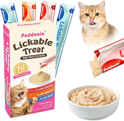 Lickable Cat Treats, High-Meat Puree, Grain & Gum Free, High Protein, No Additives, 0.5oz Tubes (Pack of 10)