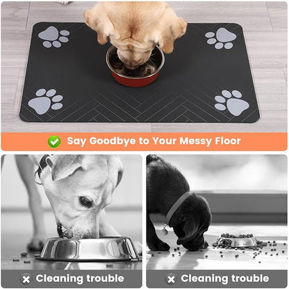 Pet Feeding Mat-Absorbent Pet Placemat for Food and Water Bowl, with Waterproof Rubber Backing, Quick Dry Water Dispenser Mat for Dog and Cat (27"x17", Beige)