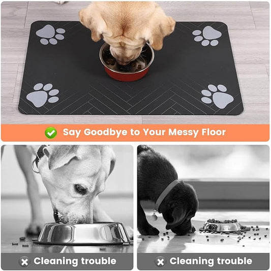 Pet Feeding Mat-Absorbent Pet Placemat for Food and Water Bowl, with Waterproof Rubber Backing, Quick Dry Water Dispenser Mat for Dog and Cat (27"x17", Beige)