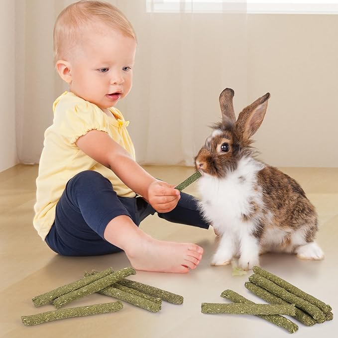 VESPRO 52P Small Animals Play Balls, Rolling Chew Toys & Chew Grass Balls for Bunny,Timothy Hay Sticks for Chinchillas Hamsters Rabbit Guinea Pig Rats and Animals Teeth Care