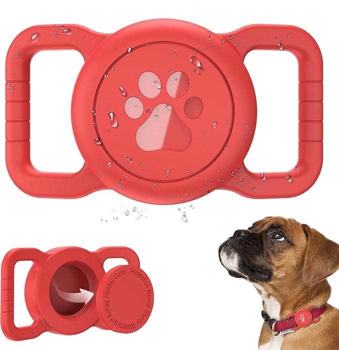 SANKALA [1 Pack] Waterproof Dog Airtag Holder, Red | Silicone Full Body Covered, Anti-Lost Protective, Fits All Width Collars, for Apple AirTag(Gen 1 & 2), Signal Friendly