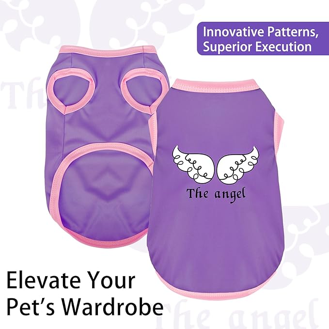 Color-Blocked Dog Tank Top with Playful Heat Transfer Designs – Lightweight Polyester Shirt for Small,MediumDogs, Perfect for Casual Outings.The Angel Purple L