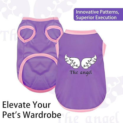 Color-Blocked Dog Tank Top with Playful Heat Transfer Designs – Lightweight Polyester Shirt for Small,MediumDogs, Perfect for Casual Outings.The Angel Purple 3XL