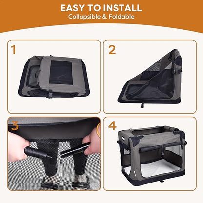 JESPET Soft Dog Crates Kennel, 3 Door Soft Sided Folding Travel Pet Carrier with Straps and Fleece Mat for Dogs, Cats (Dark Grey, X-Large(36" L x 24" W x 27" H))