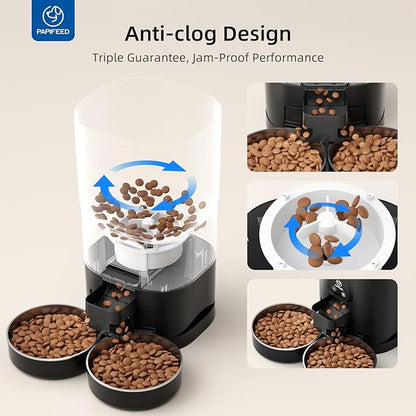 PAPIFEED Automatic Cat Feeder 2 Cats, 2.4G WiFi Cat Food Dispenser with App Control, 7L Slow Feed Timed Cat Feeders for Dry Food, 10 Meals/Day, 12 Portions/Meal, Dual Power Supply, Black