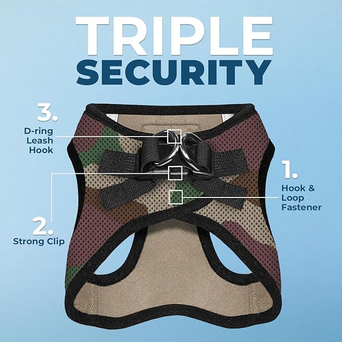 Best Pet Supplies - All Weather Mesh / Plush, Reflective, No Pull Harness for Small, Medium Dogs, Cats - Secure with Hook & Loop Fastener, Buckle, Double D-Rings - Army/Black Trim, M