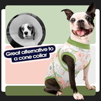 FUAMEY Dog Recovery Suit Male,Dogs Surgery Neuter Suits Puppy Spay Shirts for Female Protect Dog's Skin Anti Licking Abdominal Wounds Doggie Onesie Pet Bodysuit Alternative to Cone Rabbit Flower M
