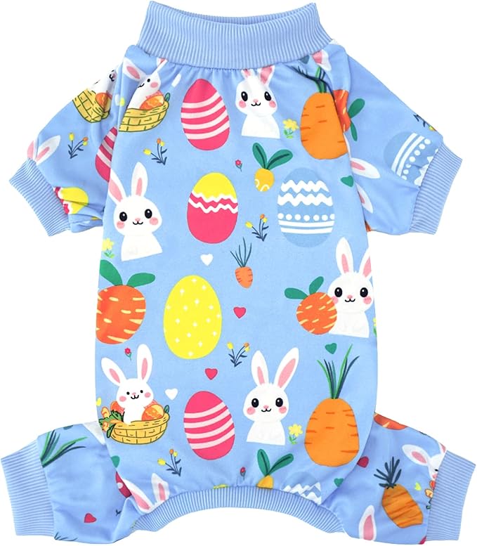 XPUDAC Easter Eggs Dog Pajamas Soft Lightweight Bunny Dog Clothes for Small Medium Dogs Pet Jumpsuit Outfit Cat Apparel-S