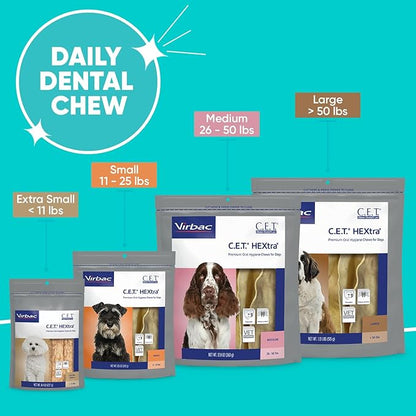 Virbac C.E.T.® HEXTRA® Premium Oral Hygiene Chews for Dogs, Rawhide Coated to Fight Bacteria and Reduce Plaque and Tartar, 26-50 lbs