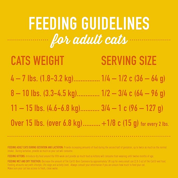 Tiki Cat Born Carnivore High Protein,Deboned Chicken & Egg,Grain-Free Baked Kibble to Maximize Nutrients,Dry Cat Food,11.1 lbs. Bag,(Pack of 2)