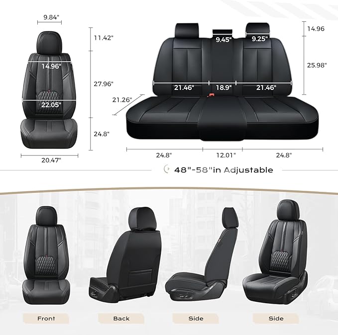 Coverado Front Seat Covers, 2-Pack Luxury Leather Seat Cover with Lumbar Support, Black Seat Covers for Cars, Waterproof Car Seat Protectors, Driver Car Seat Cushions Universal Fit for Most Vehicles