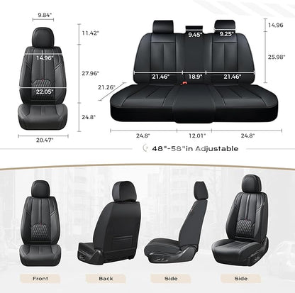 Coverado Car Seat Covers Full Set, Black Seat Cover with Lumbar Support, Luxury Leather Seat Covers for Front and Back, Waterproof Car Seat Protector Car Seat Cushion Universal Fit for Most Vehicles