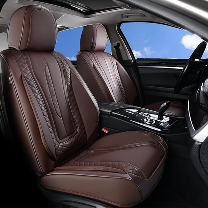 Coverado Car Seat Covers Full Set, Front Seat Cover and Back Seat Covers for Cars, Faux Leather Waterproof Seat Covers, Car Seat Protectors, Automotive Seat Covers Universal for Most Vehicles Coffee