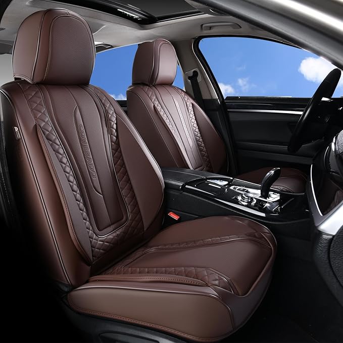 Coverado Car Seat Covers, Front Seat Cover 2-Pack, Faux Leather Waterproof Seat Covers, Car Seat Protectors,Driver Seat Covers Automotive Seat Covers Accessories Universal Fit Most Vehicles Coffee