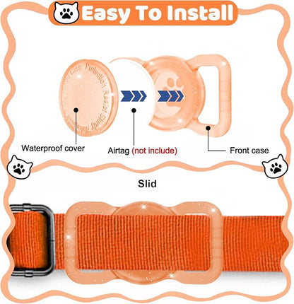 SANKALA Luminous Waterproof Airtag Dog Collar Holder, Orange Glitter | 1 Pack, Silicone Full Body Covered, Anti-Lost Protective, Fits All Width Collars, for Apple Airtag 1st and 2nd Gen