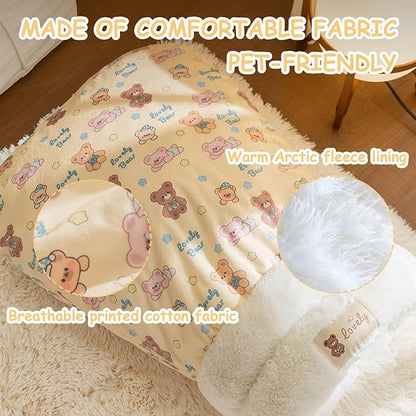 Cat Sleeping Bag, Cat Sleeping Bag for Indoor Cats Self Heating Cozy Winter Soft Plush Self Warm Kittens Indoor Sack 360°Wrap Comfortable Pet Snuggle Sack for Cats up to 8kg/17.6lb (Brown Bear)