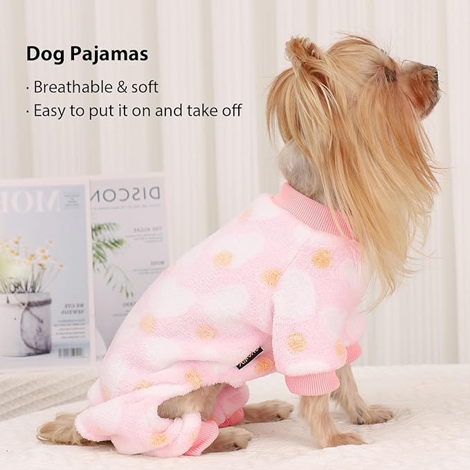 YIKEYO Small Dog Sweater,Dog Pajamas for Small Dogs,Cotton Stretchable Pet Pajamass Jammies Sweater for Dogs Female Male,Valentine's Day Winter Clothes Doggy Puppy Girl(Pink, XS)