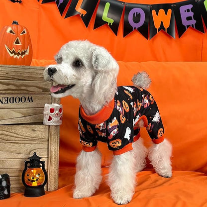 XPUDAC Dog Halloween Pajamas for Small Medium Dogs Pumpkin Costume Soft Puppy Clothes Pet Outfit Doggy Jumpsuits, X-Large