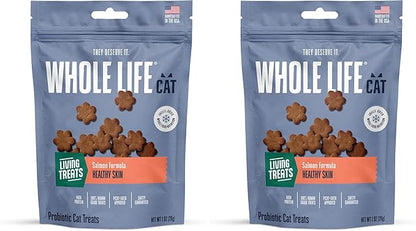Whole Life Cat Living Treats for Cats – Human Grade Probiotics for Allergy & Itchy Skin Relief, Natural Digestive Support, Healthy Cat Snacks for Felines - Salmon & Yogurt, 1 oz (Pack of 2)