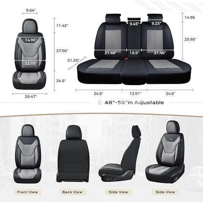 Coverado Car Seat Covers Full Set, Front Seat Covers with Lumbar Support and Back Seat Cover Waterproof Leather Automotive Seat Cover, Universal Car Interior Protectors Cushion for Most Cars