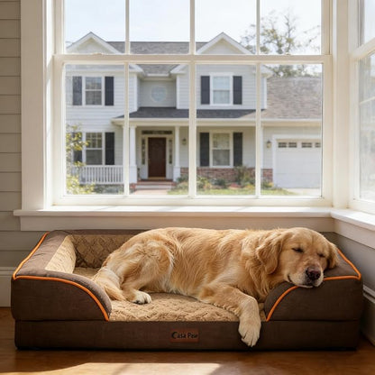 Orthopedic Dog Beds for Large Sized Dogs, Waterproof Memory Foam Large Pet Bed with Sides 36x27Inch, Non-Slip and Egg-Crate Foam Big Dog Couch Bed with Removable Washable Cover, Brown