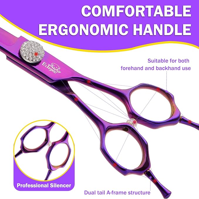 7 Inch Curved Scissors for Dog Grooming, 440C Stainless Steel Pet Hair Trimming Shears with Safe Round Tips, Professional Downward Curve for Dogs, Cats, and Other Pets