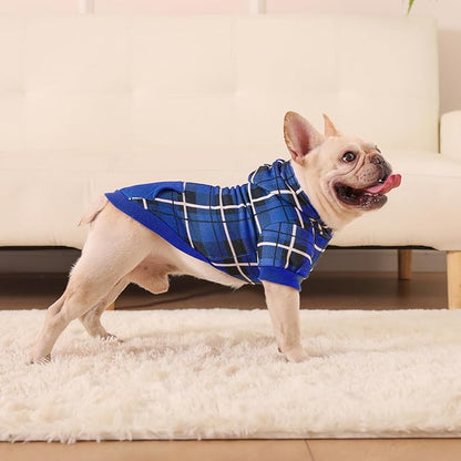 EXPAWLORER Plaid Dog Hoodie - British Style Warm Dog Sweater Shirt with Leash Hole,Pitbull Clothes Outfits,Winter Coat Apparel for All Breeds Puppy Girl Boy-Cat Apparel,Navy Blue S-Medium