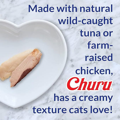INABA Churu for Cats, Functional, Creamy Lickable Purée Cat Treat for Indoor Care and Hairball Control, 0.5 Ounces Each, 24 Tubes (4 per Pack), 2 Flavor Tuna and Chicken Variety Pack