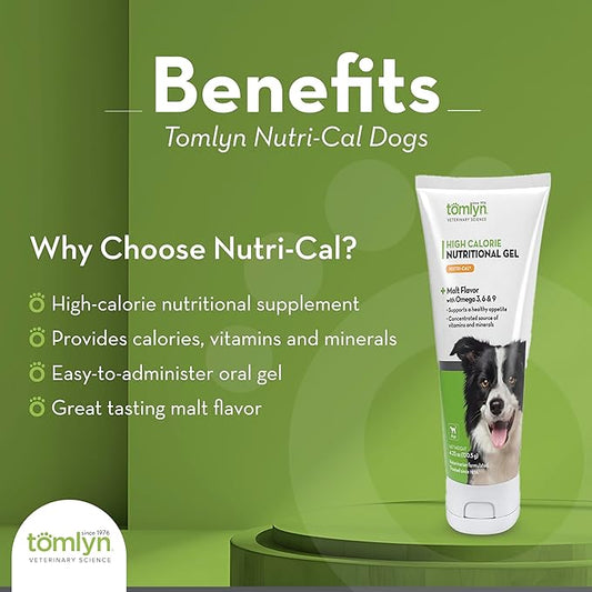 Tomlyn Nutri-Cal Malt-Flavored High-Calorie Nutritional Gel for Dogs, Helps Support a Healthy Appetite for Dogs Providing Calories, Vitamins, and Minerals in a Tasty Dog Supplement, 4.25oz-4 Pack