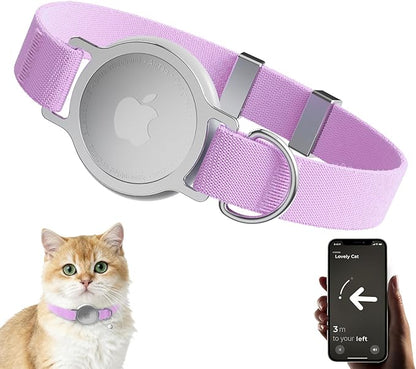 AirTag Cat Collar, Ultra Elastic Cat Tracker Collar with Apple Air Tag Holder, [Lightweight & Scratch Resistant] Stepless Adjustable GPS Pet Tracking Collars for Cats Kittens (Violet)