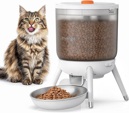 Invengo Automatic Cat Feeder, 3L Timed Pet Feeder for Cats & Small Dogs, Dual Power USB & Battery, Clear Hopper, Easy-Clean, Dry Food & Kibble, Up to 6 Meals Daily