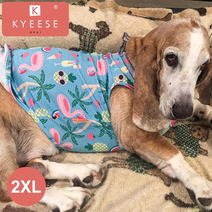 KYEESE 2Pack Dog Shirt, Lightweight Sun Protection Dog T Shirts for Medium Large Dogs Boy Girl, Breathable Mesh Tank Top Sleeveless Pet Reflective Vest, Soft Summer Dogs Clothes, Hawaii+Green, 2XL