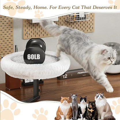 VERIFOST Adjustable Cat Desk Bed, 360° Rotatable Elevated Desk Cat Bed for Home Office, Space-Saving Design Table Supports Up to 60 lbs, Soft Faux Fur Bed with Removable Washable Cover (Beige)