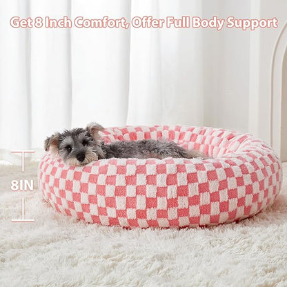 BFPETHOME Donut Dog Beds for Small Dogs, Cute Small Dog Bed for Puppy and Kitten, Round Calming Pet Bed with Non-Slip Bottom, Machine Washable,20inch, Pink