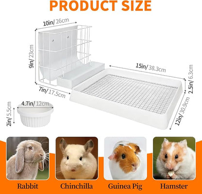 BESNEW 3 in 1 Rabbit Hay Feeder with Litter Box,Upgraded Metal Hay Rack & Litter Tray & Water Bowl,Quick Cleaning,Easy to Install,Bunny Supplies for Rabbit Guinea Pig Chinchilla Small Animals