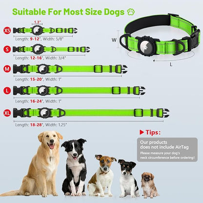 Taglory AirTag Dog Collar with Waterproof Holder for Large Dogs, Green, XL | Reflective for Night Walks & Low-Light Safety, Track Your Pup Peace of Mind, Adjustable Soft Padded, No More Dangling Tags