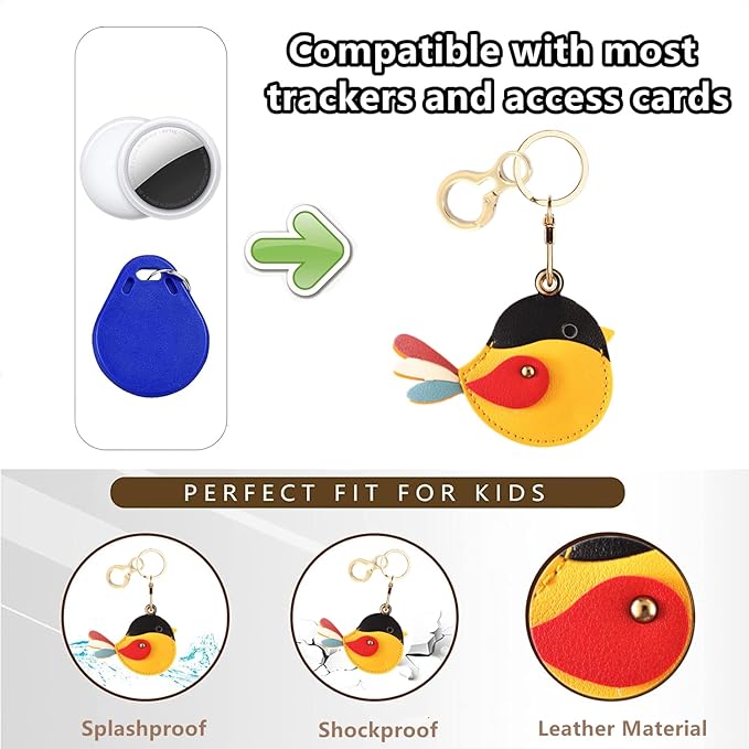 BORKUANA Leather Keychain Holder Case Compatible with AirTag,Cute Protective Cover with Keyring