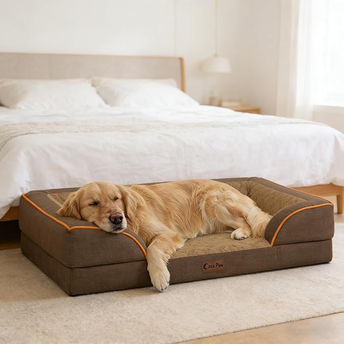 Orthopedic Dog Beds for Large Sized Dogs, Waterproof Memory Foam Large Pet Bed with Sides 35x22Inch, Non-Slip and Egg-Crate Foam Big Dog Couch Bed with Removable Washable Cover, Brown