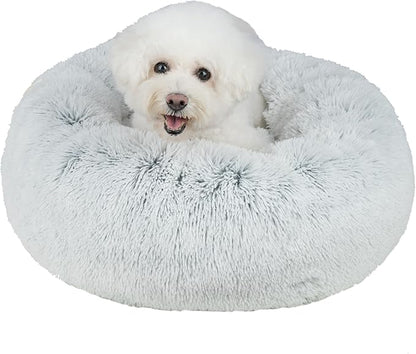 Best Pet Supplies Round Calming Dog Bed for Small, Medium & Large Dogs, Plush Donut Cuddler Pet Bed w/Raised Rim for Head, Neck Support, Anti-Slip Bottom Washable Bed - Light Warm Gray, 30 x 30 x 8