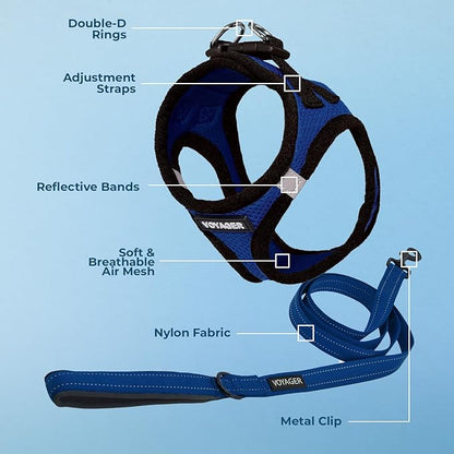 Best Pet Supplies Voyager Step-in Air All Weather Mesh Harness and Reflective Dog 5ft Leash Combo with Neoprene Handle, for Small, Medium and Large Breed Puppies - Set (Royal Blue/Black Trim), X-Large