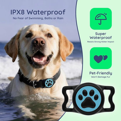 IP68 Waterproof Dog AirTag Holder for Dog Collar, Soft, Stretchy Silicone | Full-Body Protection, Easy Tool-Free Installation, Quiet, No-Dangle Fit, Lightweight, Fits Dog & Cat Collars of All Widths