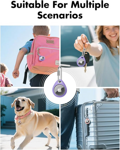 UNBREAKcable for AirTag Holder Case with Professional Carabiner, 4 Pack | Waterproof, Shockproof, Hold Securely, Easy to Install, Protective AirTag Keychain for Keys, Pets, Luggage-Pink&Purple