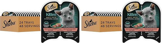 Sheba Perfect Portions Kitten Wet Food,Pate Cat Food Wet Entree,Salmon Recipe,2.6 oz. Twin-Pack Trays (,48 Servings),24 Count (Pack of 2)