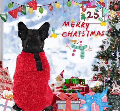 2 Pack Dog Pullover Sweater, Warm Puppy Jacket, Autumn Winter Coat, Pet Stretch Fleece Apparel with Buttons for Small Medium Dogs Cat (Red+Blue, X-Large)