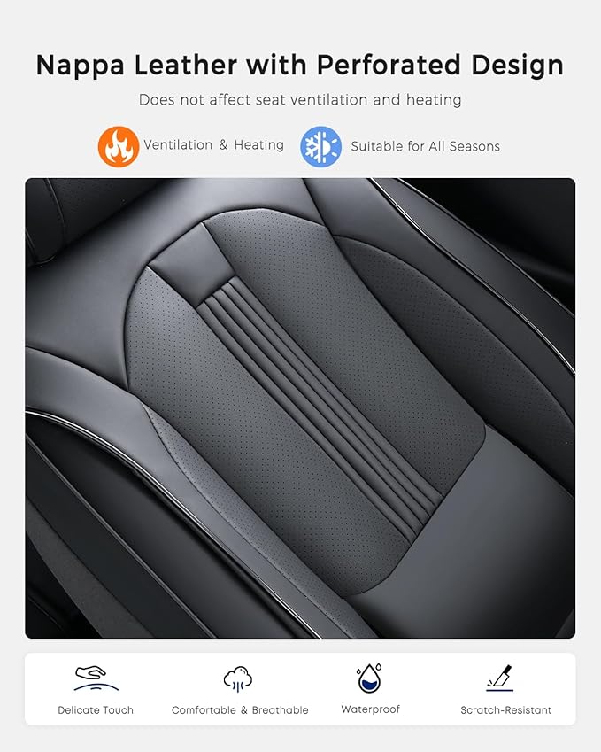 Huidasource Back Seat Cover, Nappa Leather Back Car Seat Cover with Ventilation Holes, Velcro Adjustable, Compatible with Armrests, Seat Belts, Child Safety Seats, Fit for Most Cars SUV Trucks, Black