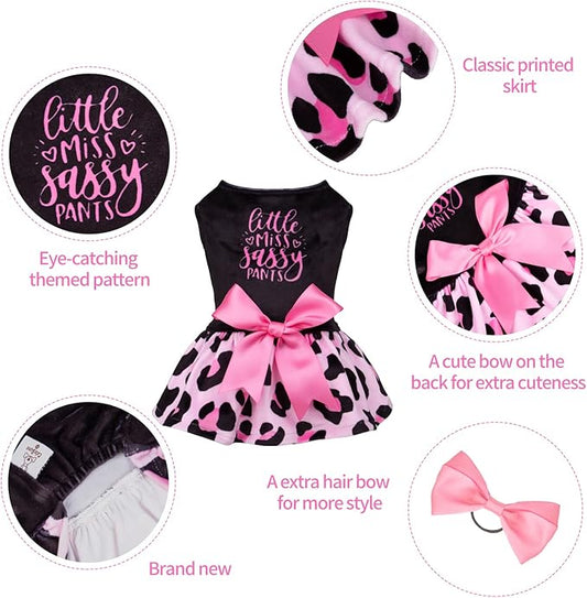 CuteBone Little Miss Sassy Pants Dog Leopard Print Dress Velvet for Small Dogs Girl Puppy Dresses Pink Dog Clothes CVA15M-D